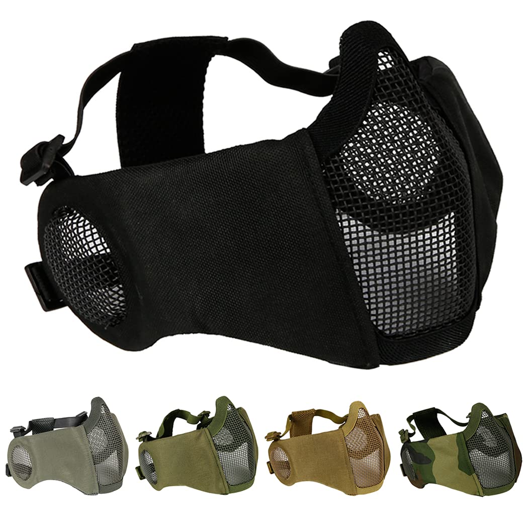 AOUTACC Foldable Airsoft Mask,Half Face Mesh Masks with Ear Protection for Cs War Game, BB Gun,Hunting,Paintball