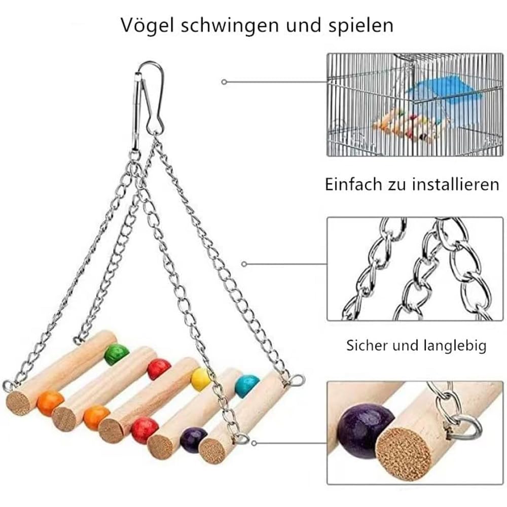 Giochi per Pappagalli, Confezione da 8 Pezzi, Altalene per Parrocchetti e Cockatiels, Giocattolo da Masticare per Uccelli Adorabili