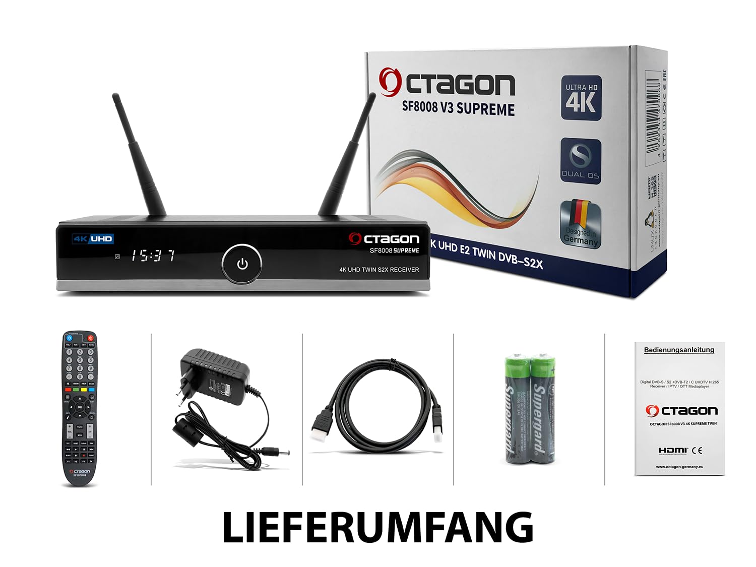Octagon SF8008 V3 Supreme 4K Twin Sat-Receiver (2X DVB-S2X MS) mit 1 TB SSD