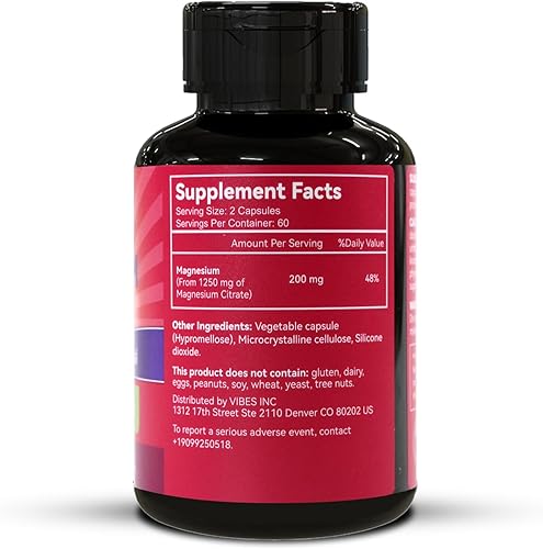 Miniatura 3 de Cápsulas de citrato de magnesio de 1250 mg, suplemento de citrato de magnesio de alta absorción con magnesio elemental, suplemento de magnesio extra