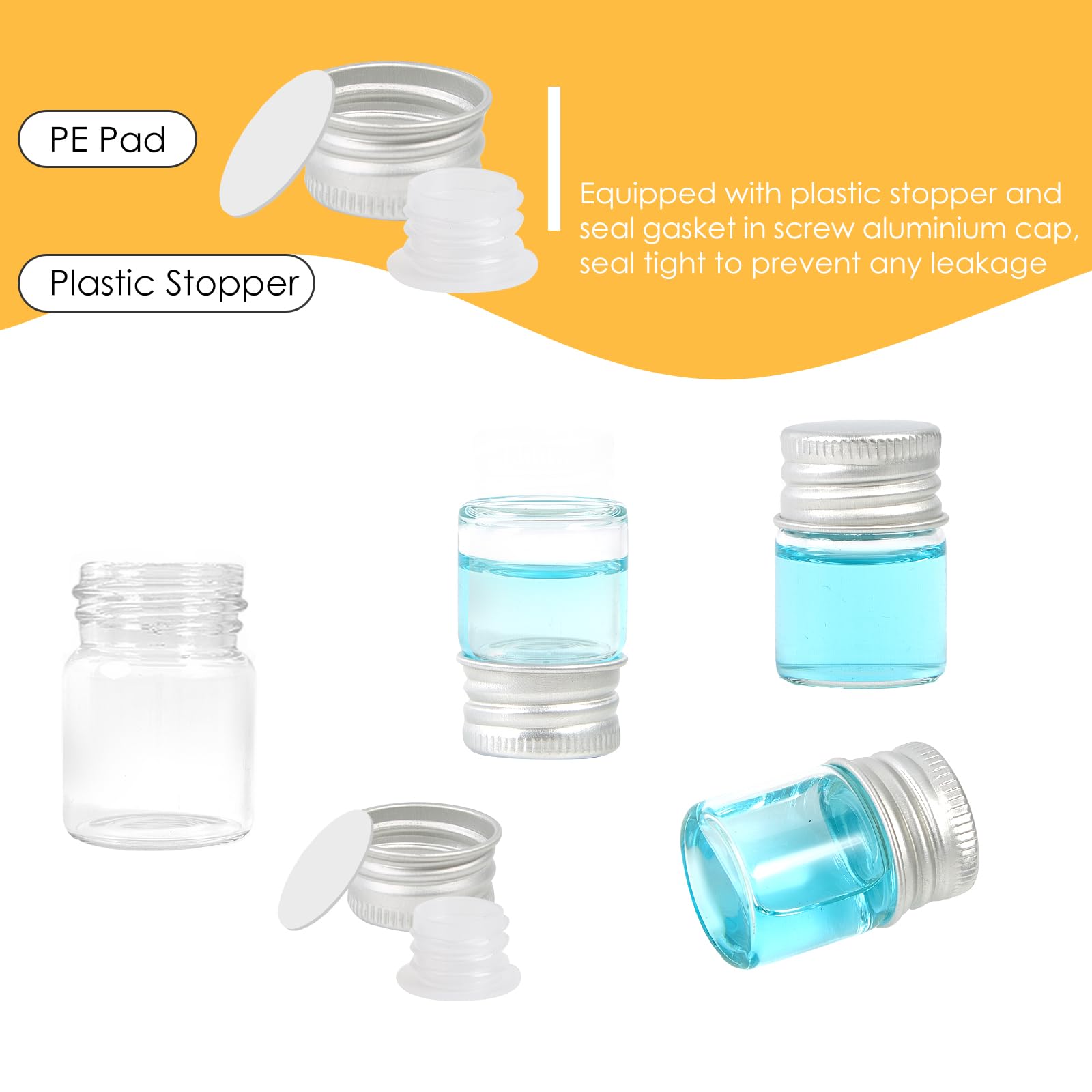 Fiale di Vetro da 5 ml con Tappi a Vite e Tappi di Plastica, Flacone del Campione di Liquido Piccolo Trasparente, Flacone a Prova di Perdite, 50 Pezzi