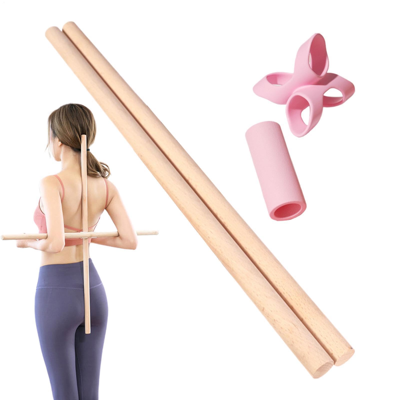 Kij do ćwiczeń – drążek treningowy do pilatesu, drążek do korekty pęknięć pleców z funkcją treningu, drewniane narzędzie do użytku na siłowni, kompaktowe akcesorium fitness, sprzęt domowy dla