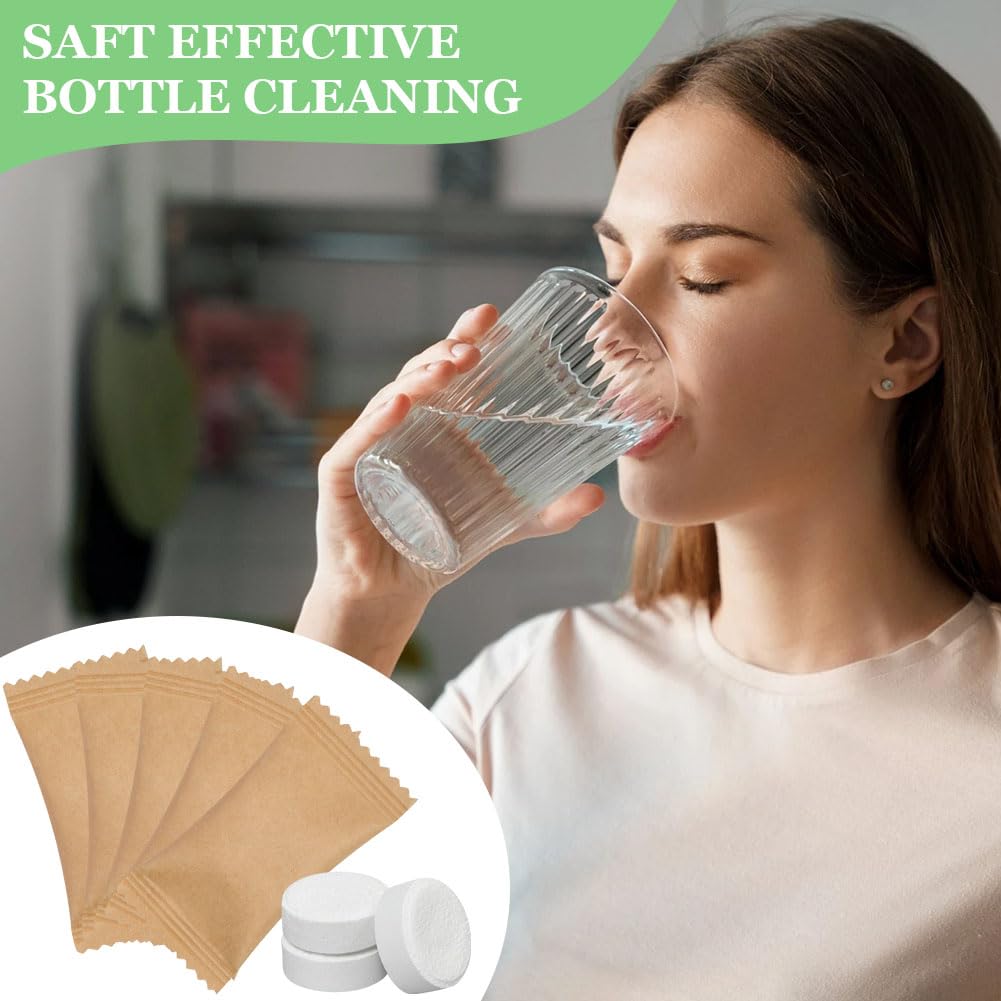 HOTUT Bottle Clean Tablets,32pcs Pastillas de Limpieza Eficientes Contra Incrustaciones y Olores,Clean Tablets,Pastillas descalcificadoras para Botellines y Acero Inoxidable,Vidrio,Tazas de Café