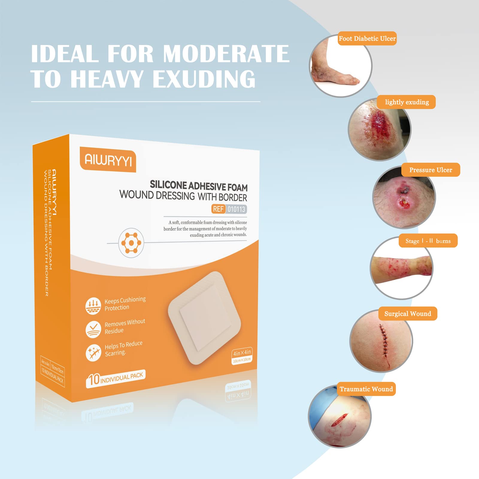 Buy Silicone Adhesive Foam Wound Dressing with Border, 4" X 4"(10