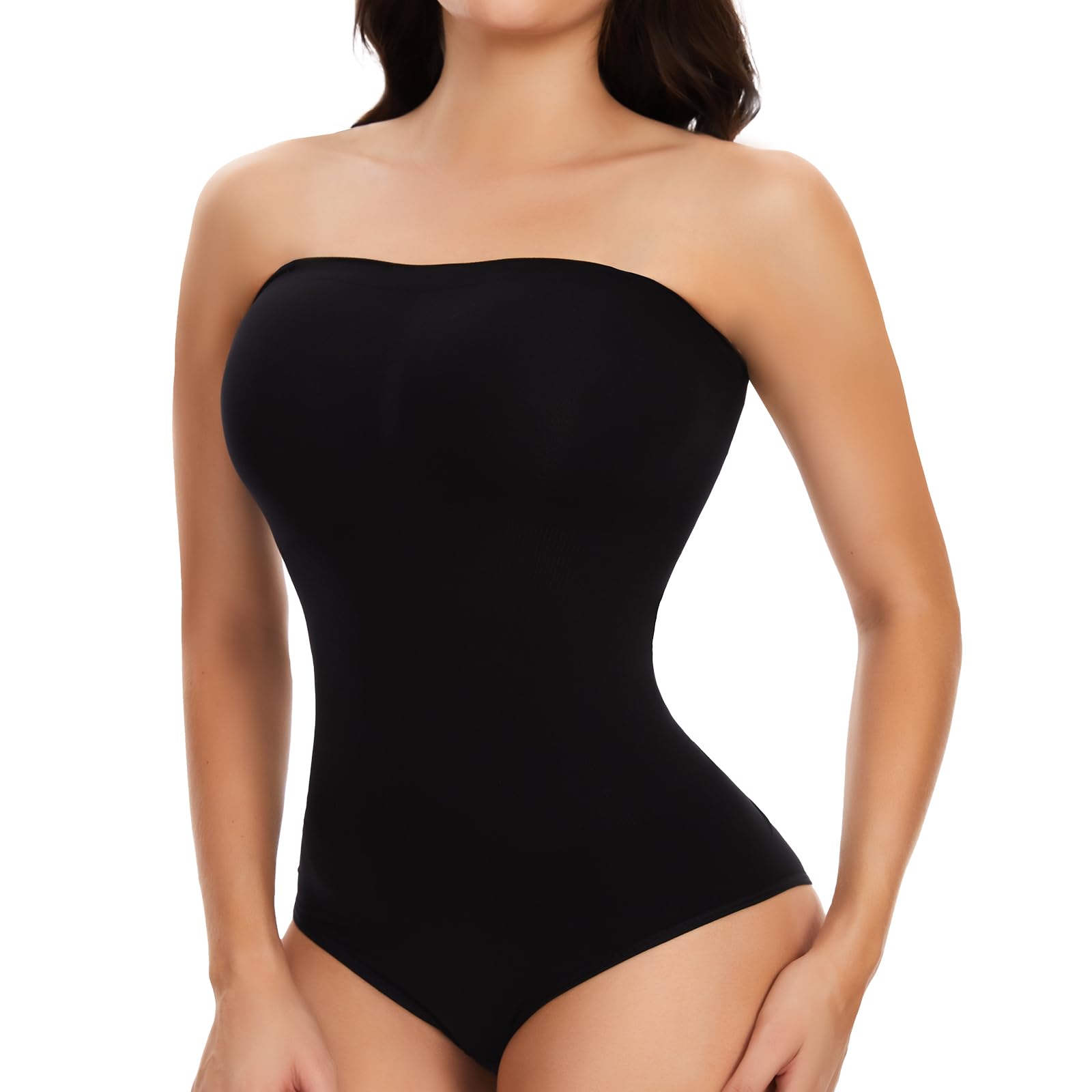 JOYSHAPER Women's Sexy Strapless Bodysuit Top Off Shoulder Shaper Tank Top One Piece Leotard