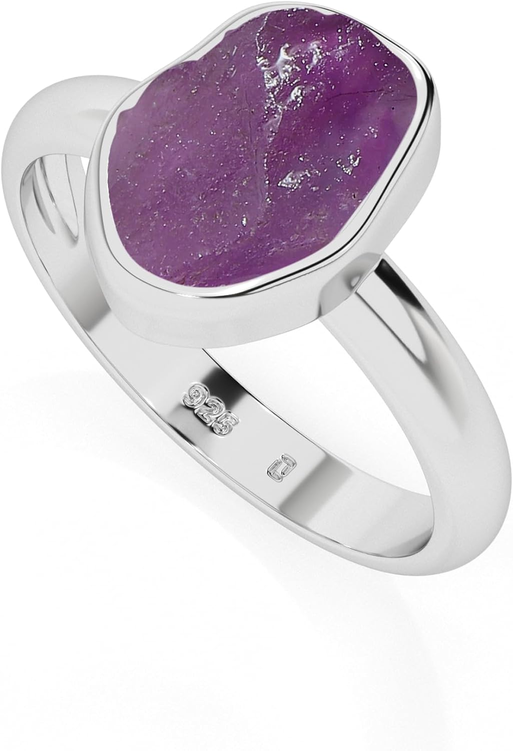 Natural Raw Amethyst Solitaire Rings for Women in Sterling Silver, February Birthstone Jewelry Gifts for Her Birthday, Anniversary, Christmas (Bezel-Set)
