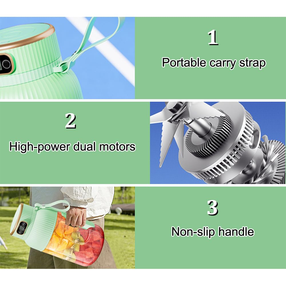 Portable Juicer Cup, 1200 ML Travel Blender with Digital Display USB Rechargeable Smoothie Blender for Fruits Vegetables Office Camping