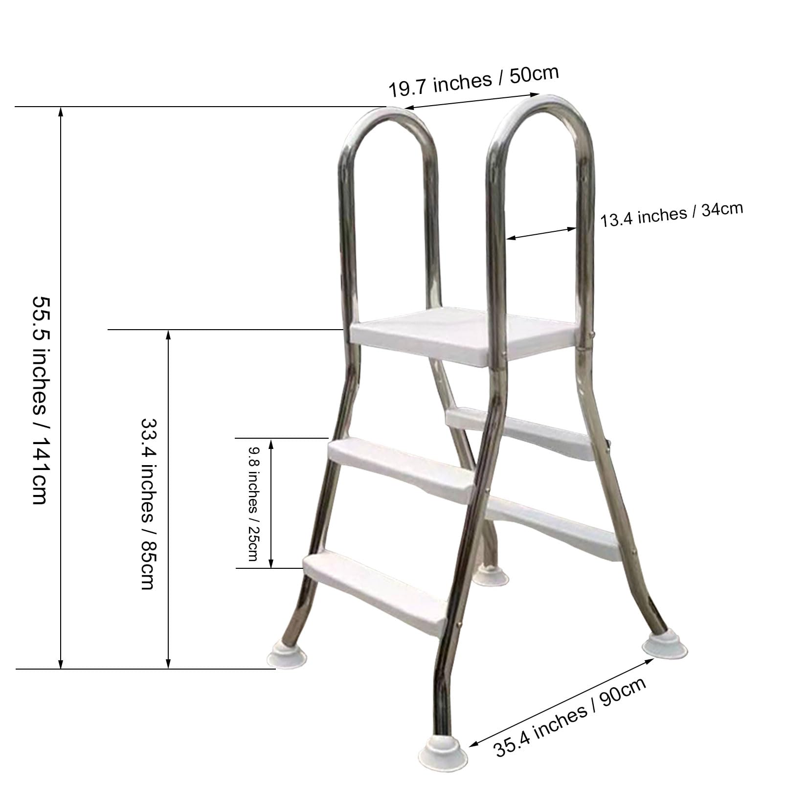 BOTOWI Scala per Piscina a 2/3/4 gradini per Piscina Fuori Terra, Scala per Piscina con Telaio in Acciaio Inossidabile Versatile Alta 33/43/52 Pollici con gradini a Doppia Faccia in plastica,33in