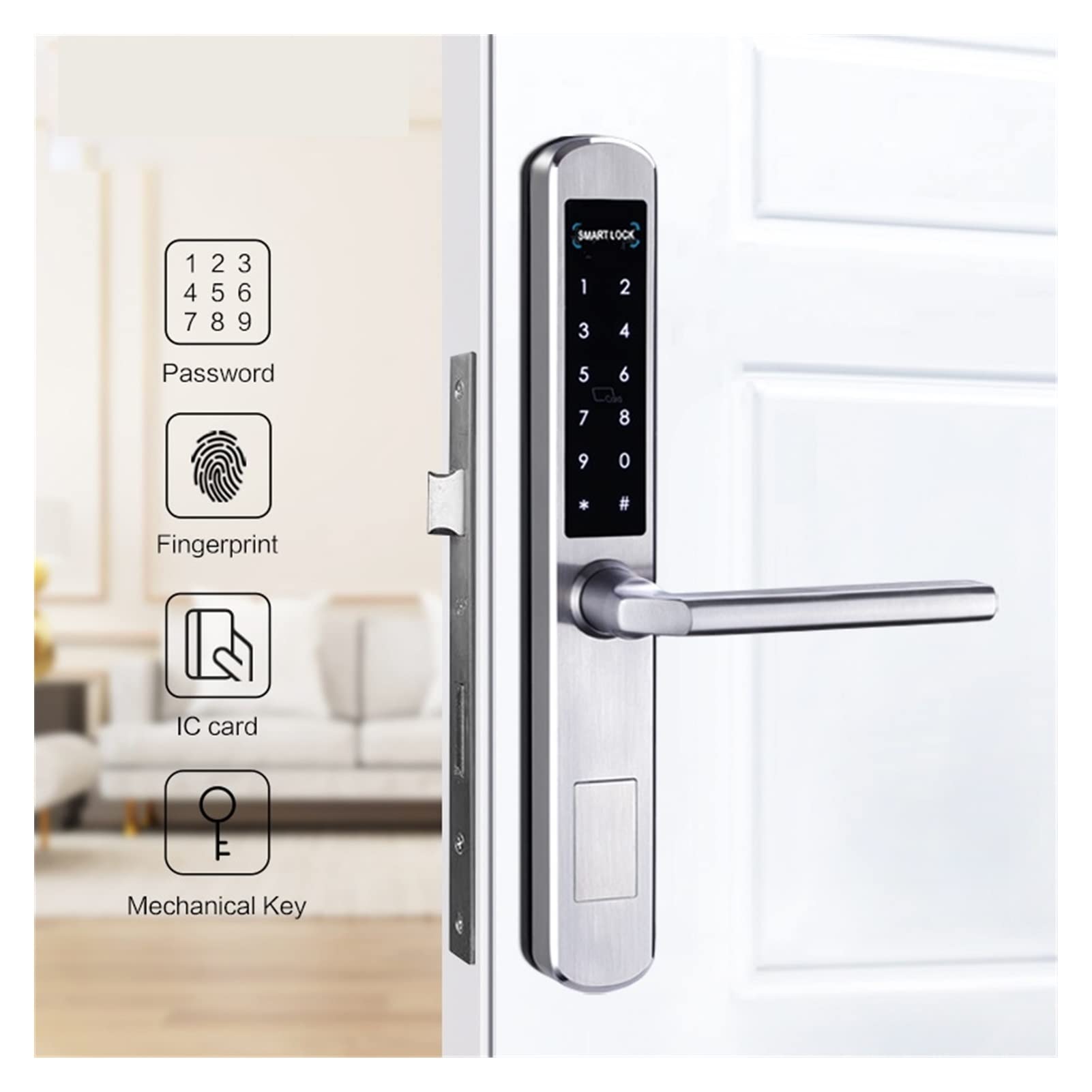 Lock App intelligent Serrure coulissante WIFI Verrouillage électronique Bluetooth Digital App Code du clavier Rfid Carte sans clé(6085 silver)