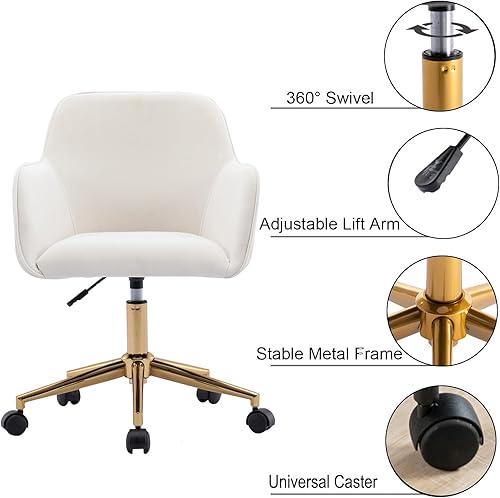 Miniatura 4 de Yoluckea Silla de oficina moderna de terciopelo en casa, silla giratoria ajustable para sala de estar, bonita silla de escritorio para adolescentes,