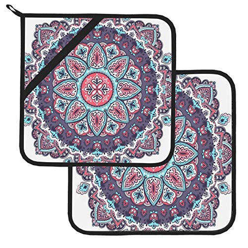 Indian Floral Paisley Design Heat Mat Heat Resistant Hot Pads For Kitchen 2 Pcs Pot Holder Set 8×8 Inch For Cooking And Baking #TOP18