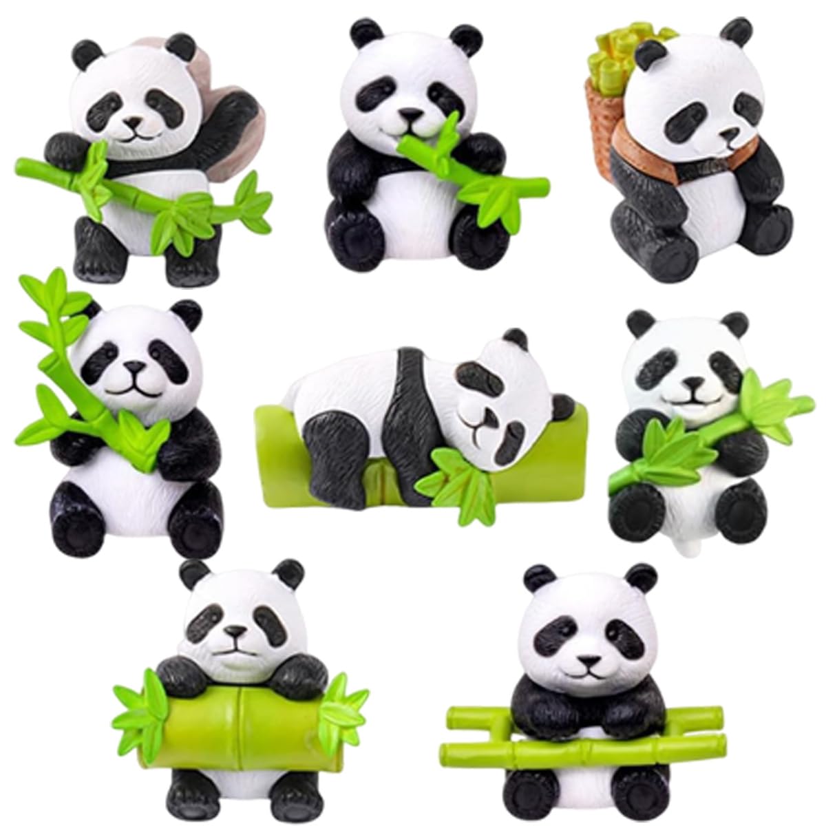 HAUZMLL 8pcs Panda Figurines, Panda Mini Figures Set, Panda Cake Toppers, Cake Toppers with Panda Animals for Birthday Parties
