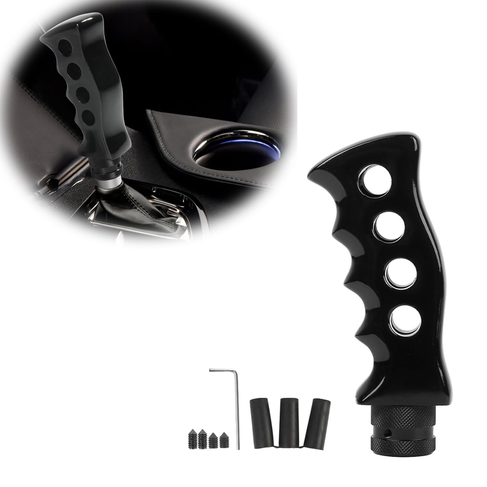 1 PC Car Modified Gear Head, 4.72" x 1.96" Resin Alloy Handle Shape Non-Slip Ergonomic Handle Shift Knob with M8/M10/M12 Adapter, Personalized Creative Accessories, for Most Models (Black)