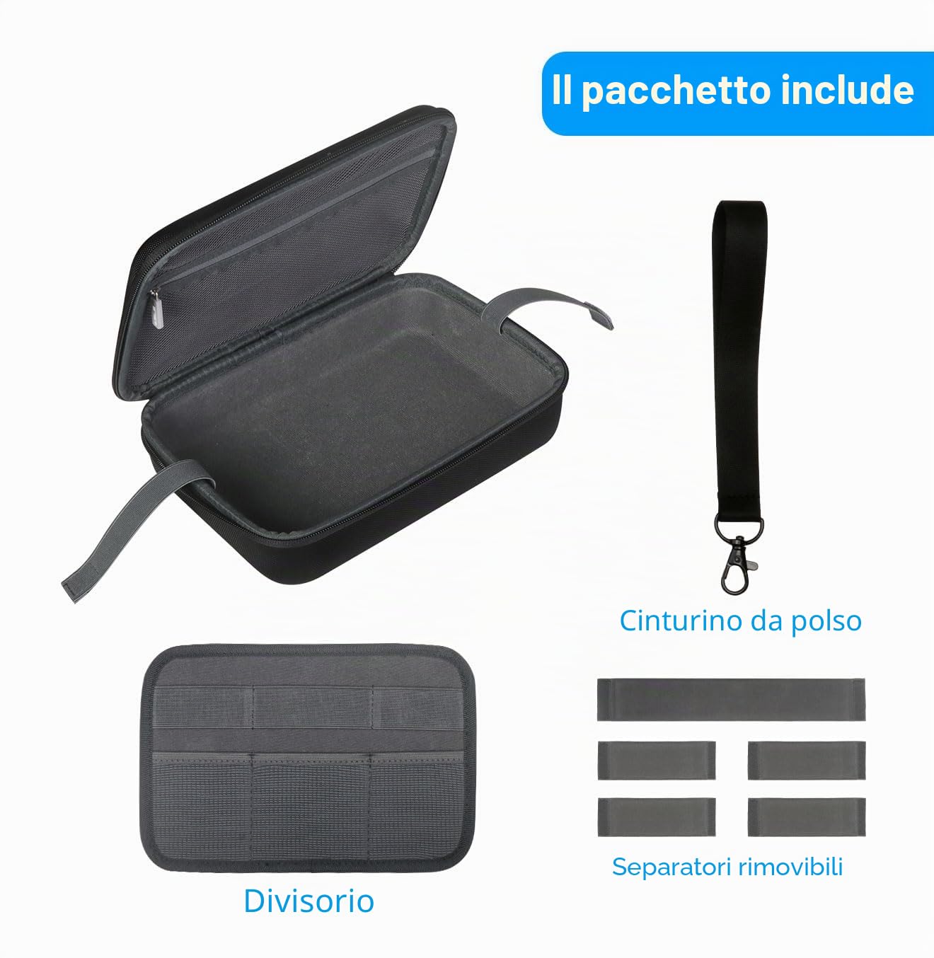 JSVER Borsa per GoPro, Custodia per il Trasporto per GoPro Hero 13/12/11/10/9, Custodia Protettiva per AKASO EK7000 Pro/Brave 4/Brave7 LE/AKASO V50X/Insta360 per Tutte le Action cam e Accessori-Nero
