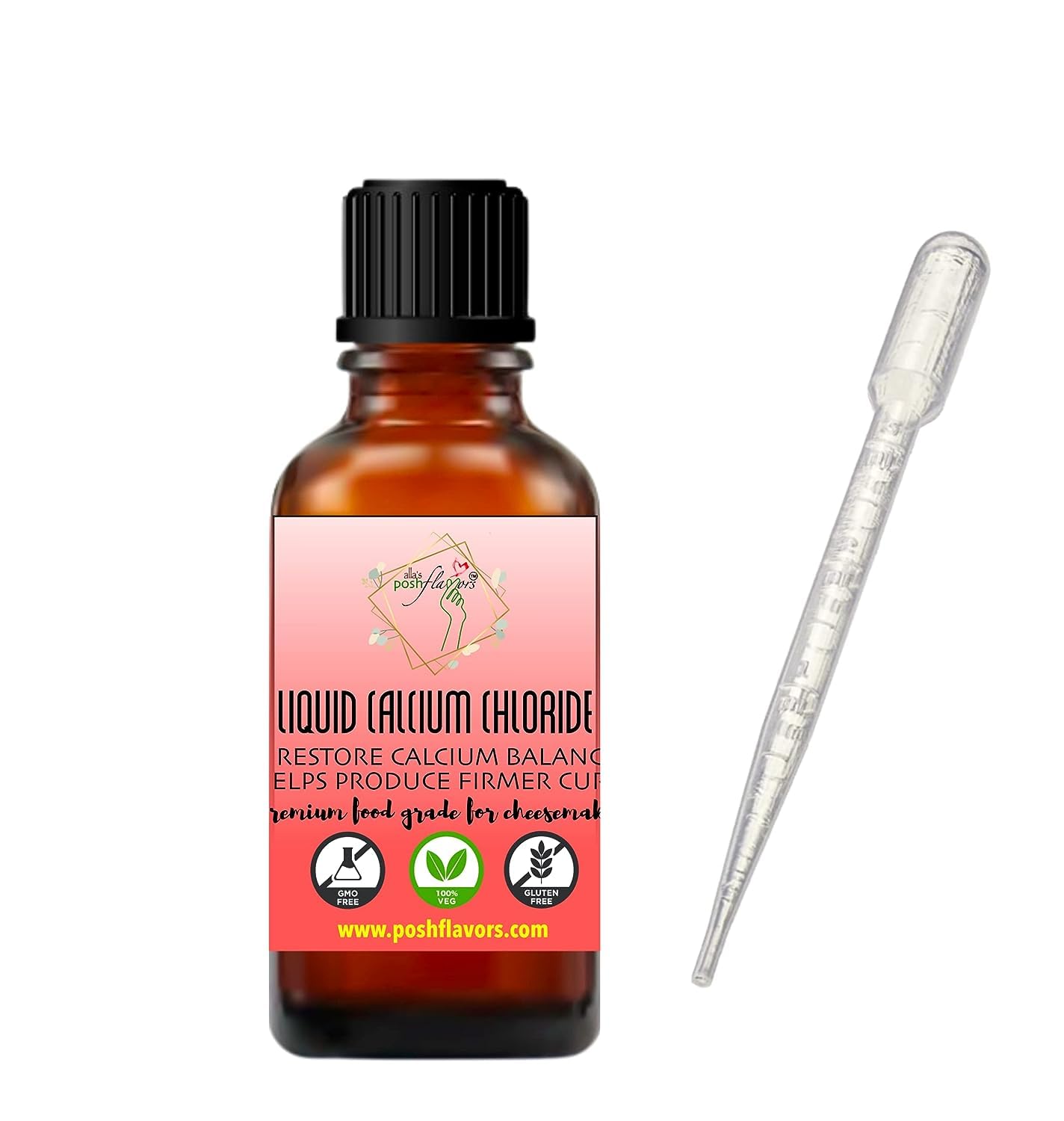 Allas Posh Flavors Cheesemaking Liquid Calcium Chloride | 100% Veg | Measuring Pipette & Support Included | Comes in Premium Glass Bottle | For about 50 Litres of Milk (B0CFVJHGQX) Amazon Price History, Amazon Price Tracker