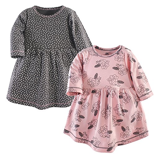Yoga Sprout Baby and Toddler Girl Cotton Dresses, Feather Floral, 3-6 Months