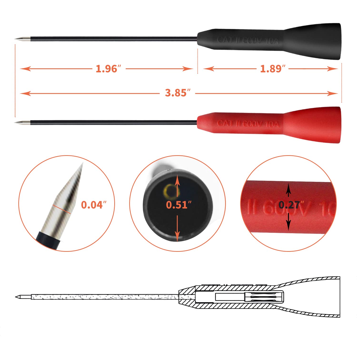4 Pack 2mm Extended Needle Test Probes, 600V/10A Non-Destructive Multimeter Test Probe for Fluke Leads tl71 tl75 - Image 2