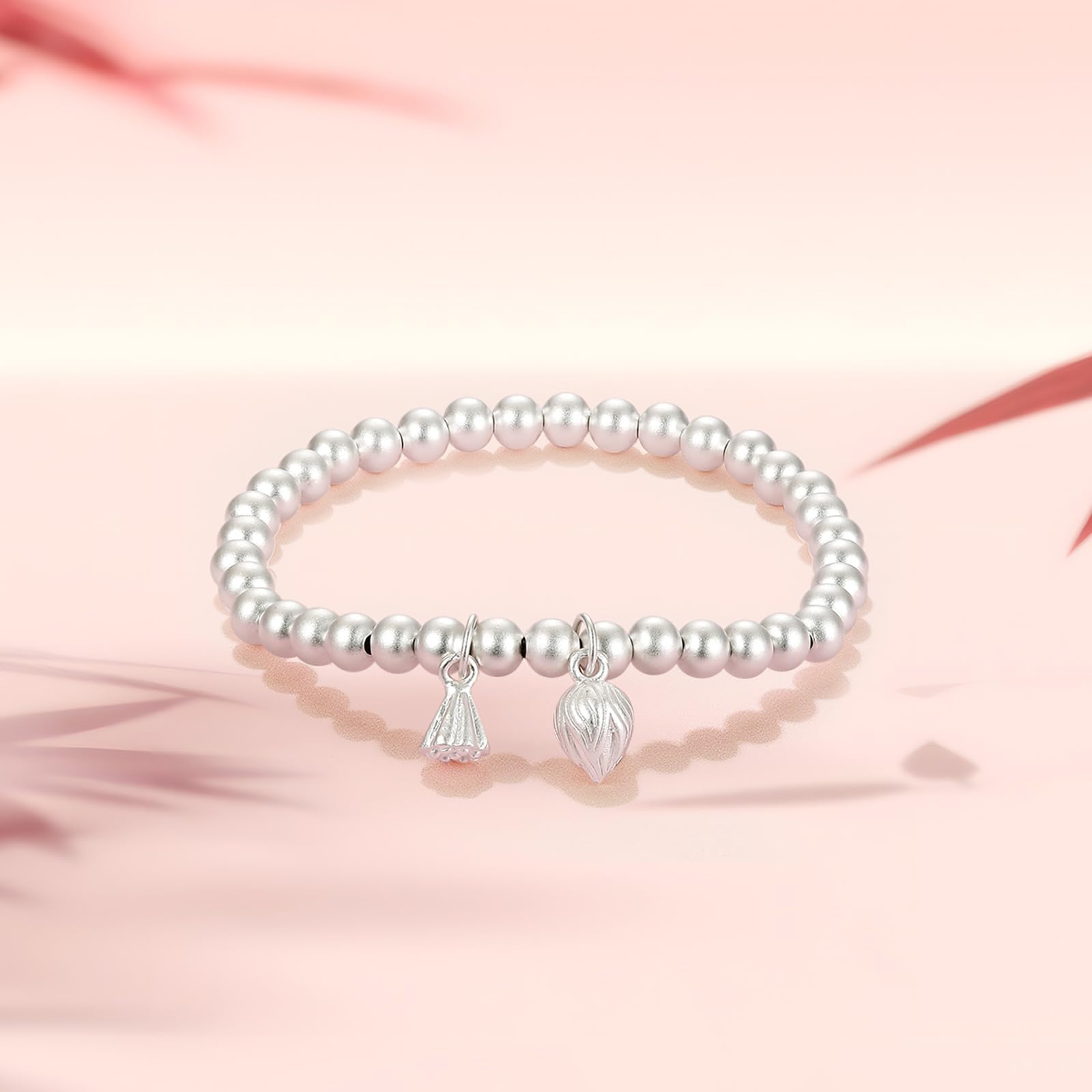 ZXQUEGF Braccialetti con Perline in Argento Bracciale con Perline Elasticizzate Accessorio in Argento per Donna 6,3"
