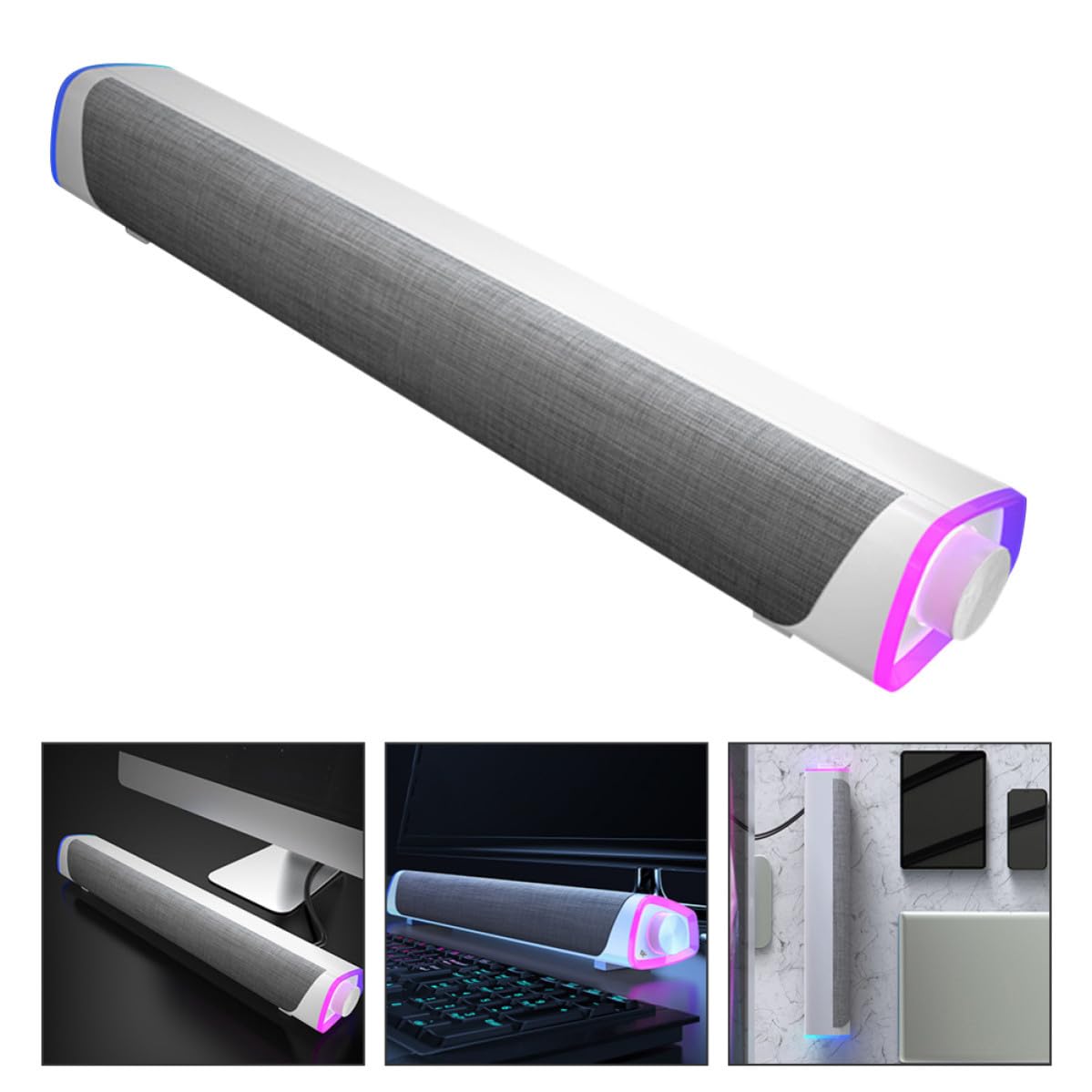 IMIKEYA Soundbar e Design Salvaspazio Doppio Altoparlante Cablata per Computer Tessuto Resistente, Suono Stereo Chiaro per Ufficio e Scuola