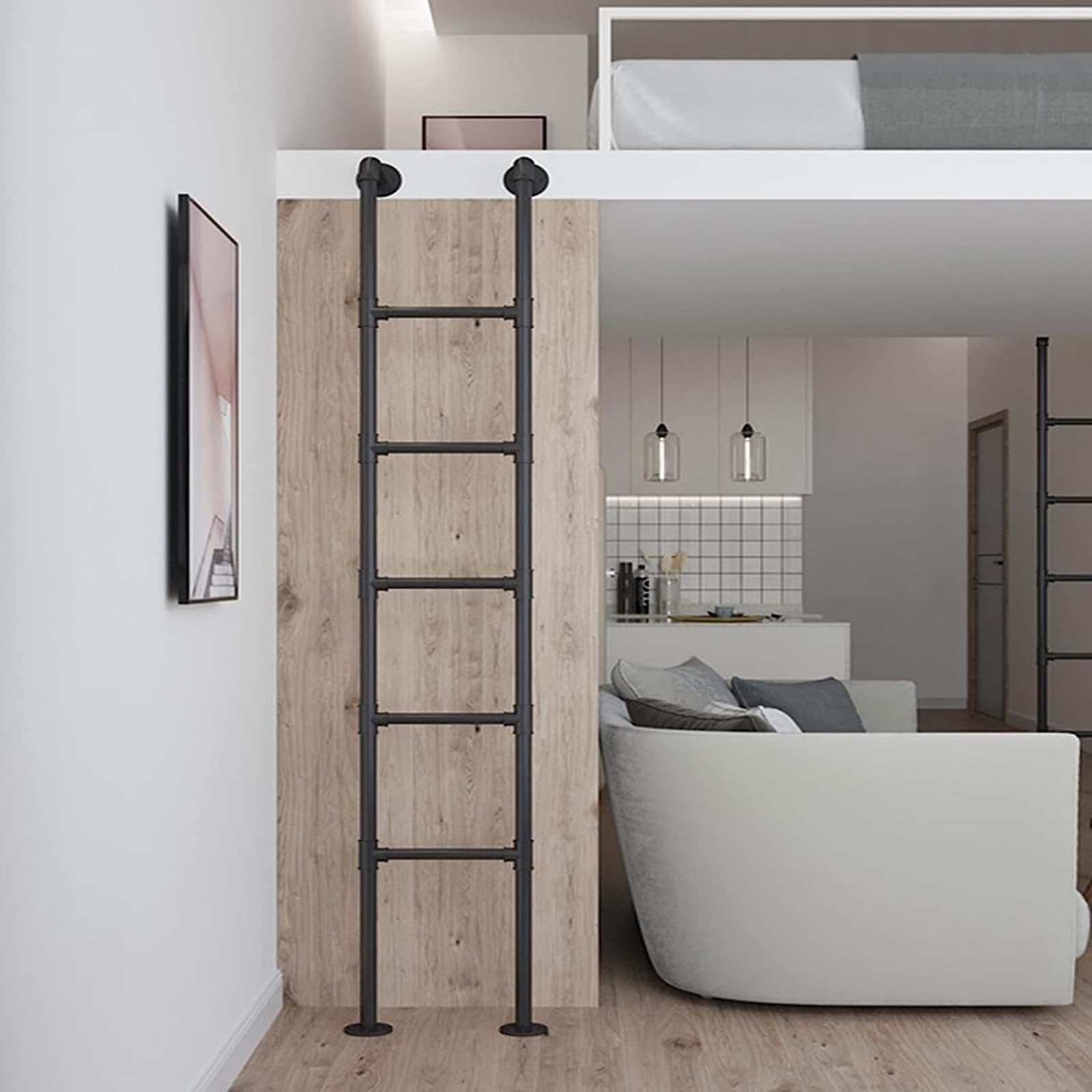 Bunkbeds Ladder Solo scalette 3 4 5 6 gradini - per letti a castello/camper/cabina, scala di sicurezza in metallo con rivestimento e ferramenta, scale ad angolo bianche nere, alte 70 69 67 63 59 55