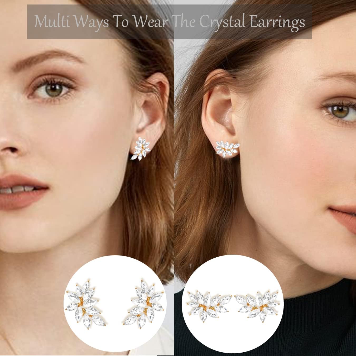 Small Rhinestone Earring Stud for Women Dainty Marquise Crystal Cluster Wedding Earring - Image 2