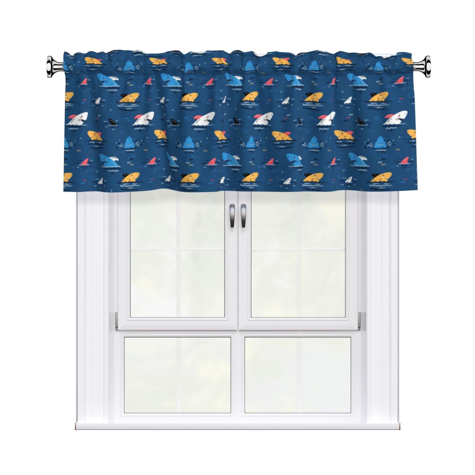 WHJDPP shark Prints Charming Kitchen Window Cover – 54x18 Inch Peach Skin Valance with Decorative Print