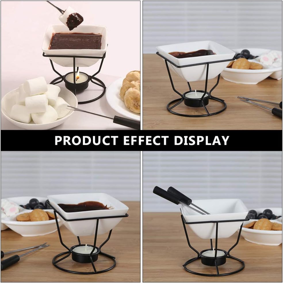 YARNOW Ceramic Melting Pot Butter Warmer with Tealight Candle for Cheese Chocolate Fondue Hot Pot DIY Baking Tool 4-Inch Compact Stove