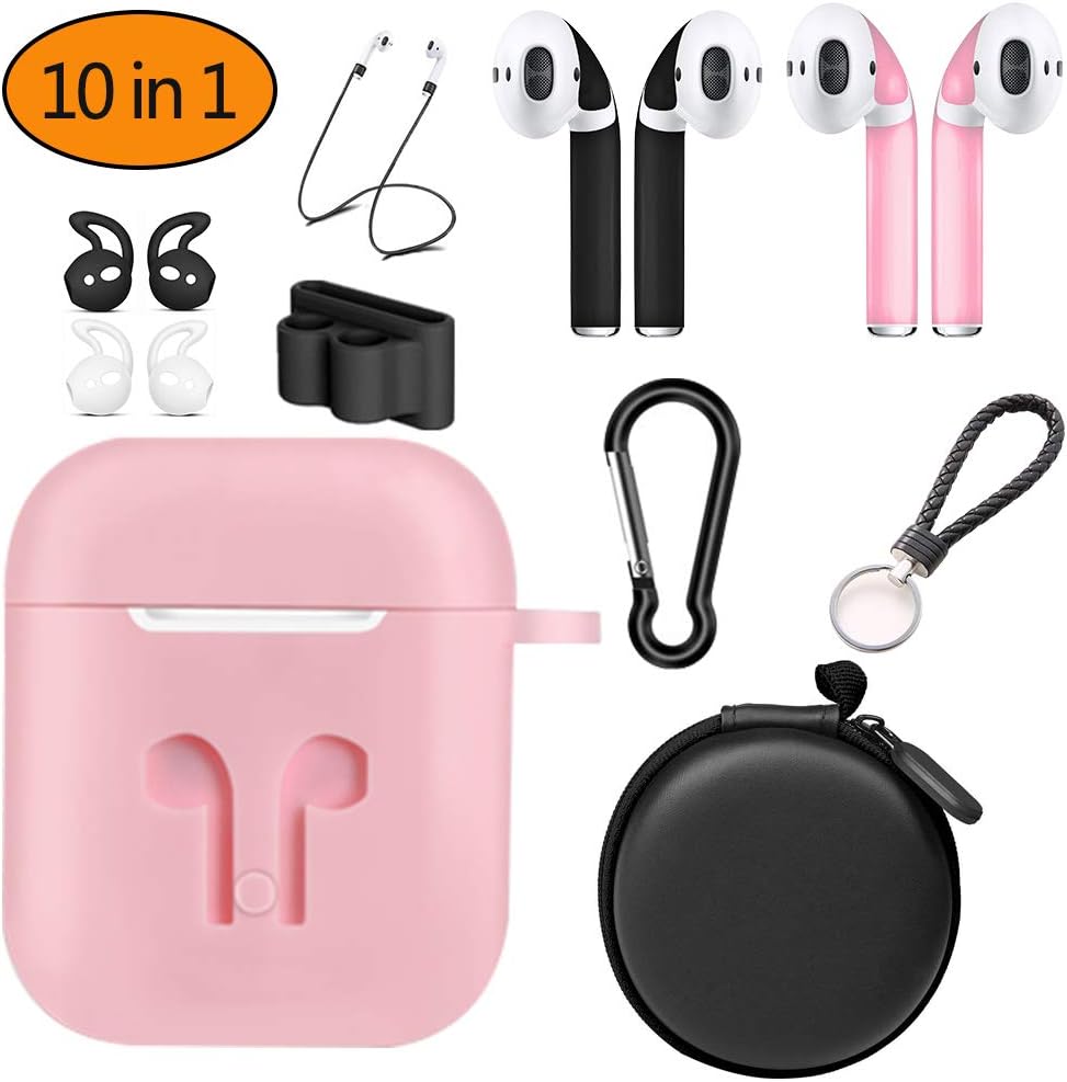 AirPods Case Cover 10 in 1 Protection Accessories Sets for Apple Earpods Charging Box (Pink)