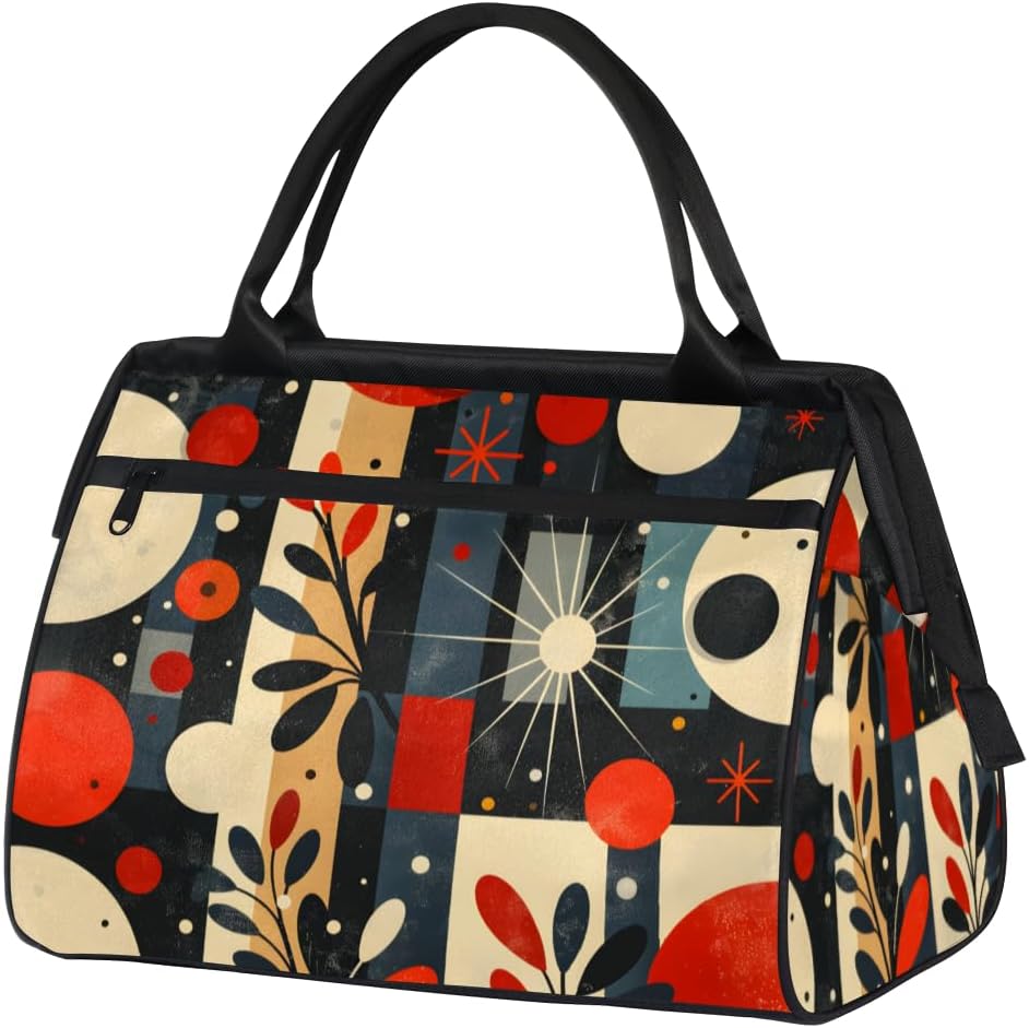 Retro Square Overnight Weekender Bag for Women Men Travel Duffel Bags Waterproof Luggage Carry on Sports Yoga Gym Bag