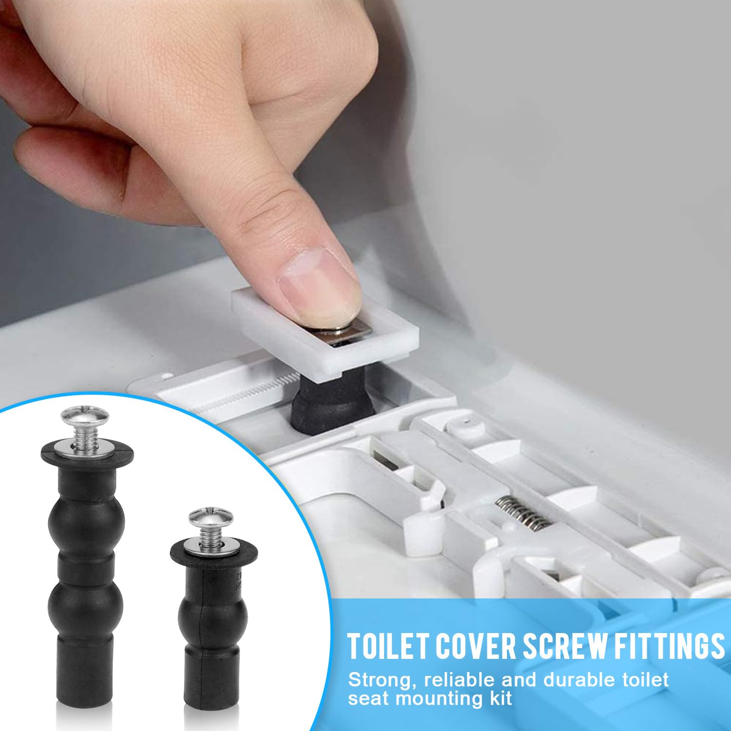 Kit De 2 Charnières Pour Siège De WC - Fixation Par Le Haut, écrous En Caoutchouc, Vis Inox - Remplacement Universel - 5
