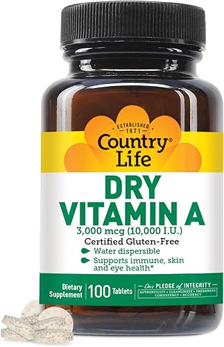 Country Life, Vitamina A seca de 10,000 UI, tabletas, 100 unidades