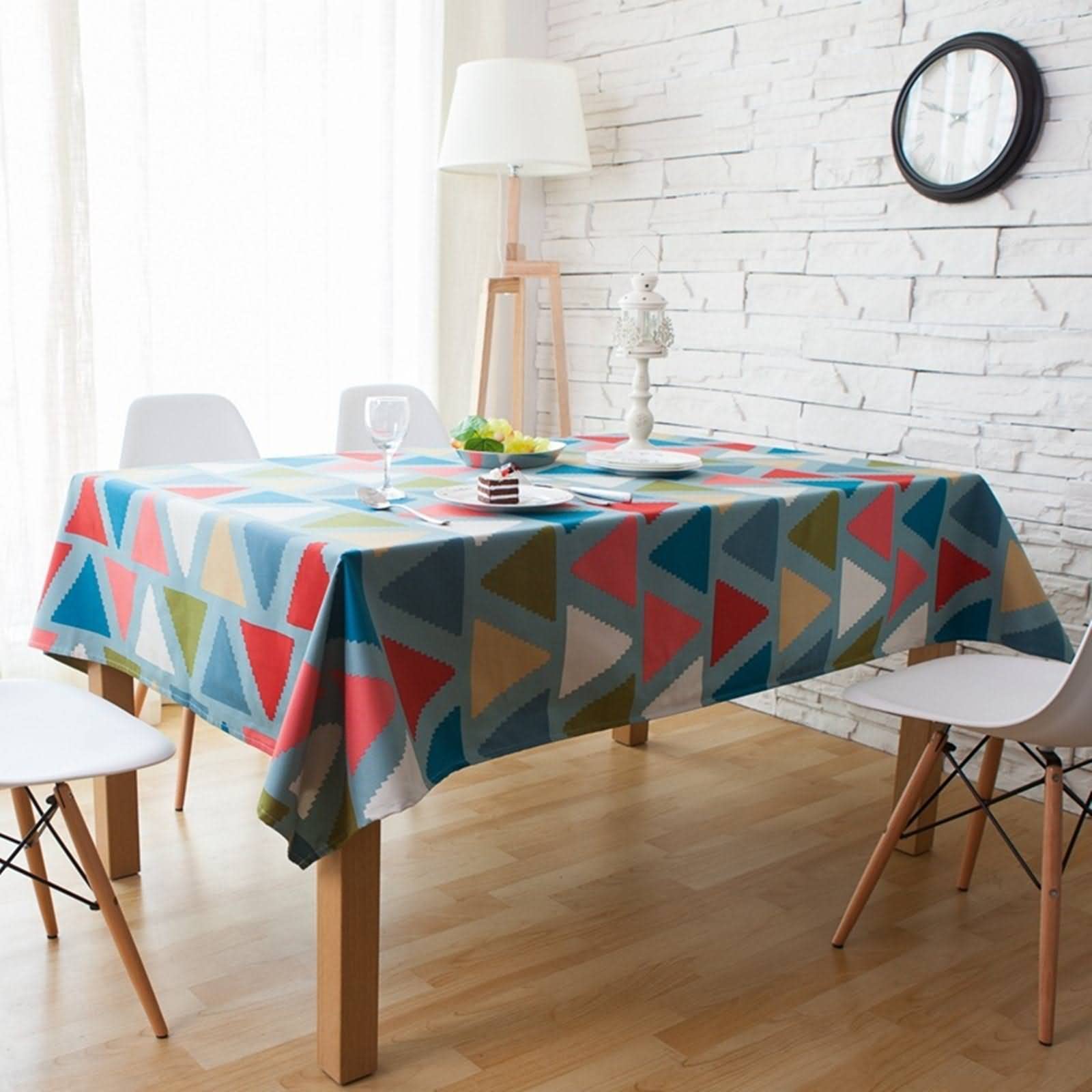 Ehomery Colorful Dining Table Cloth Small Tablecloths Rectangle Triangle Kids Wipeable Table Cloth Table Covers Extra Large Cotton Table Decoration 145X220cm