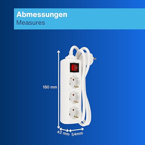 REV Steckdosenleiste - Mehrfachsteckdose 3-Fach mit beleuchtetem Schalter zum Stromsparen, Kabel 1,4m, 3500W, weiß