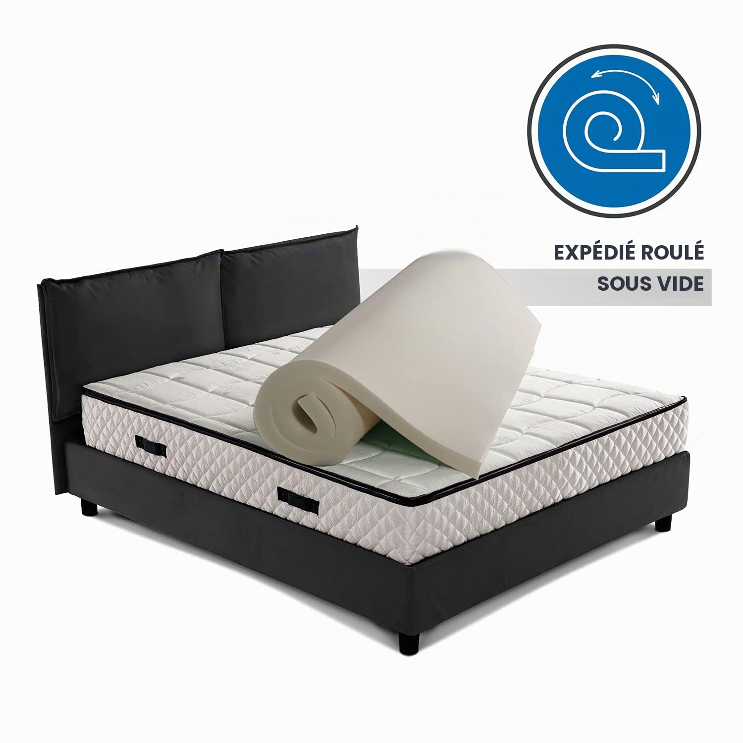 GEEMMA s.r.l. Surmatelas pour lit double très rigide 160x200 cm correcteur orthopédique en mousse Kaukyu H6, surmatelas appareil médical, tissu amovible, 4 faces en fil d'argent