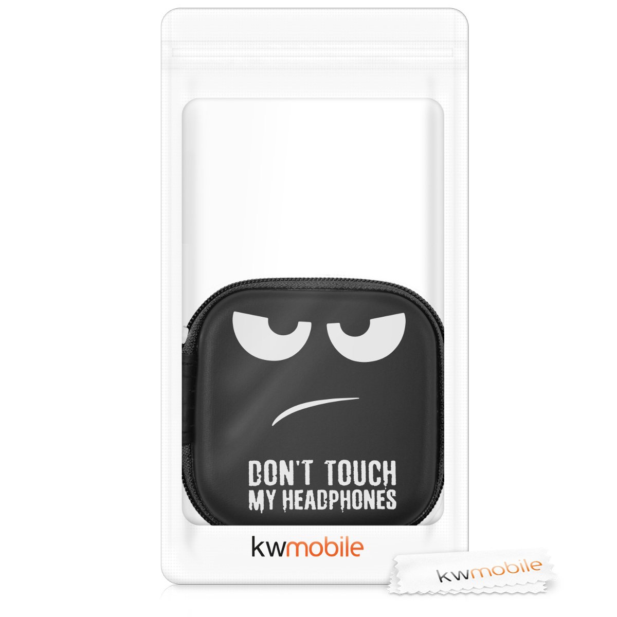 Kwmobile Custodia Rigida Per Auricolari – Astuccio Con Cerniera E Tasca Interna, Design 'Don't Touch My Headphones'