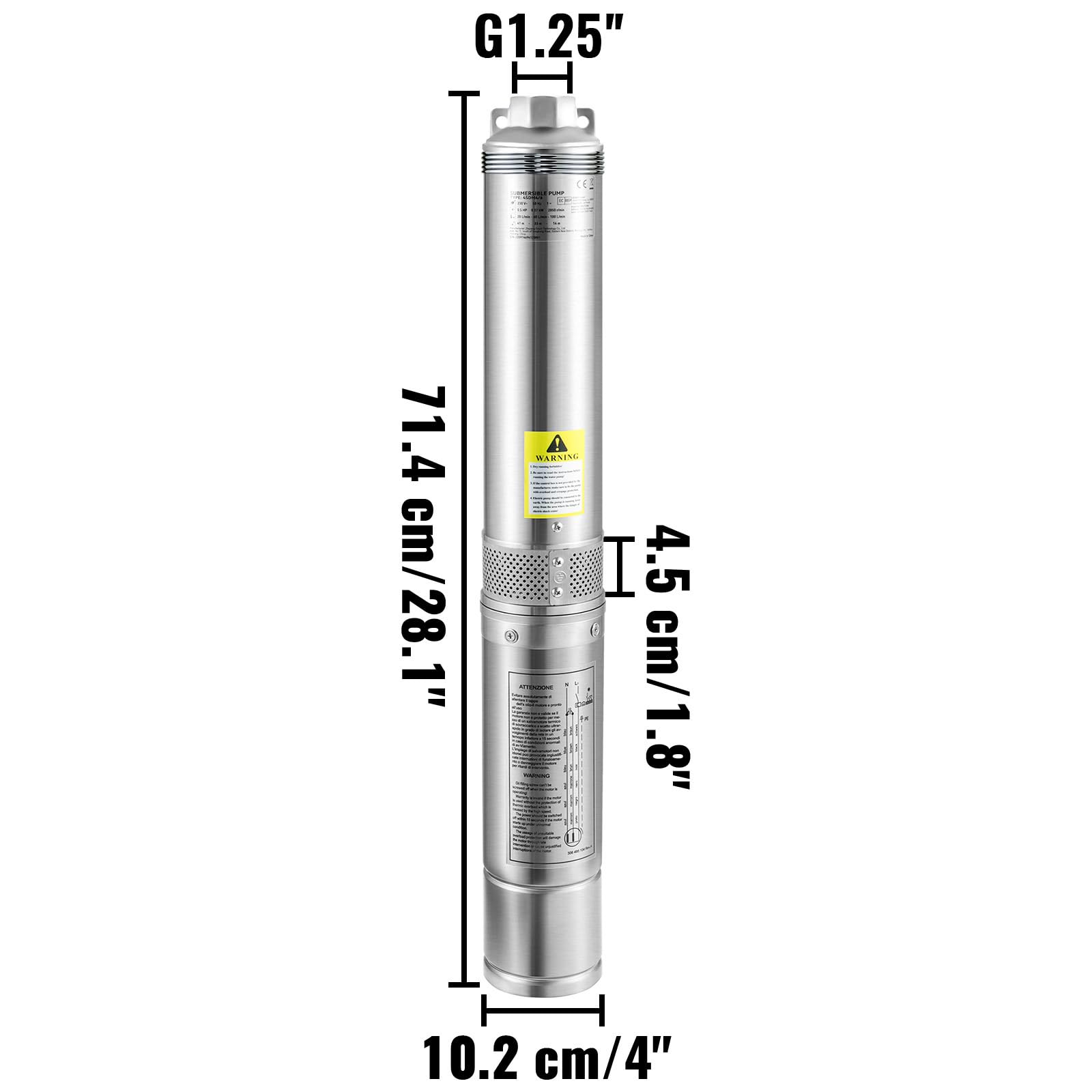 VEVOR Pompa Sommersa per Pozzo 370W Flusso 110L/min per Piscina Giardino Orto in Acciaio Inox, Pompa Sommersa per Pozzi Profondi 230V Prevalenza Max. 44m con Scatola Controllo Esterna