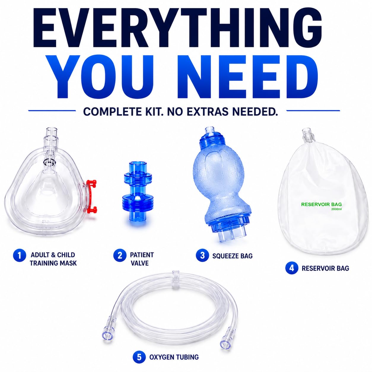 Pediatric CPR Manual Resuscitation Training Kit - Includes Pediatric CPR Training Mask, 1 Pediatric Valve Squeeze Bag, 1 Reservoir Bag and 1 Oxygen Line - Full BVM Ambu Bag kit