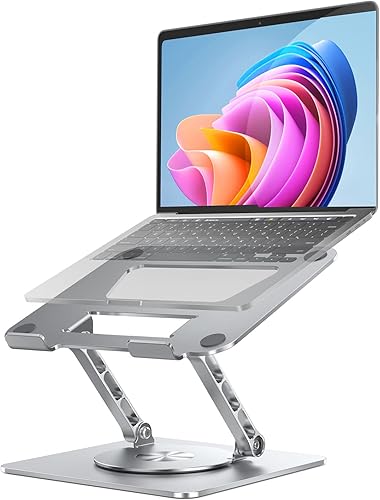 Soporte giratorio para laptop, ángulo giratorio de 360°, altura ajustable para la salud del cuello/hombros, base de aluminio sólido, se adapta a