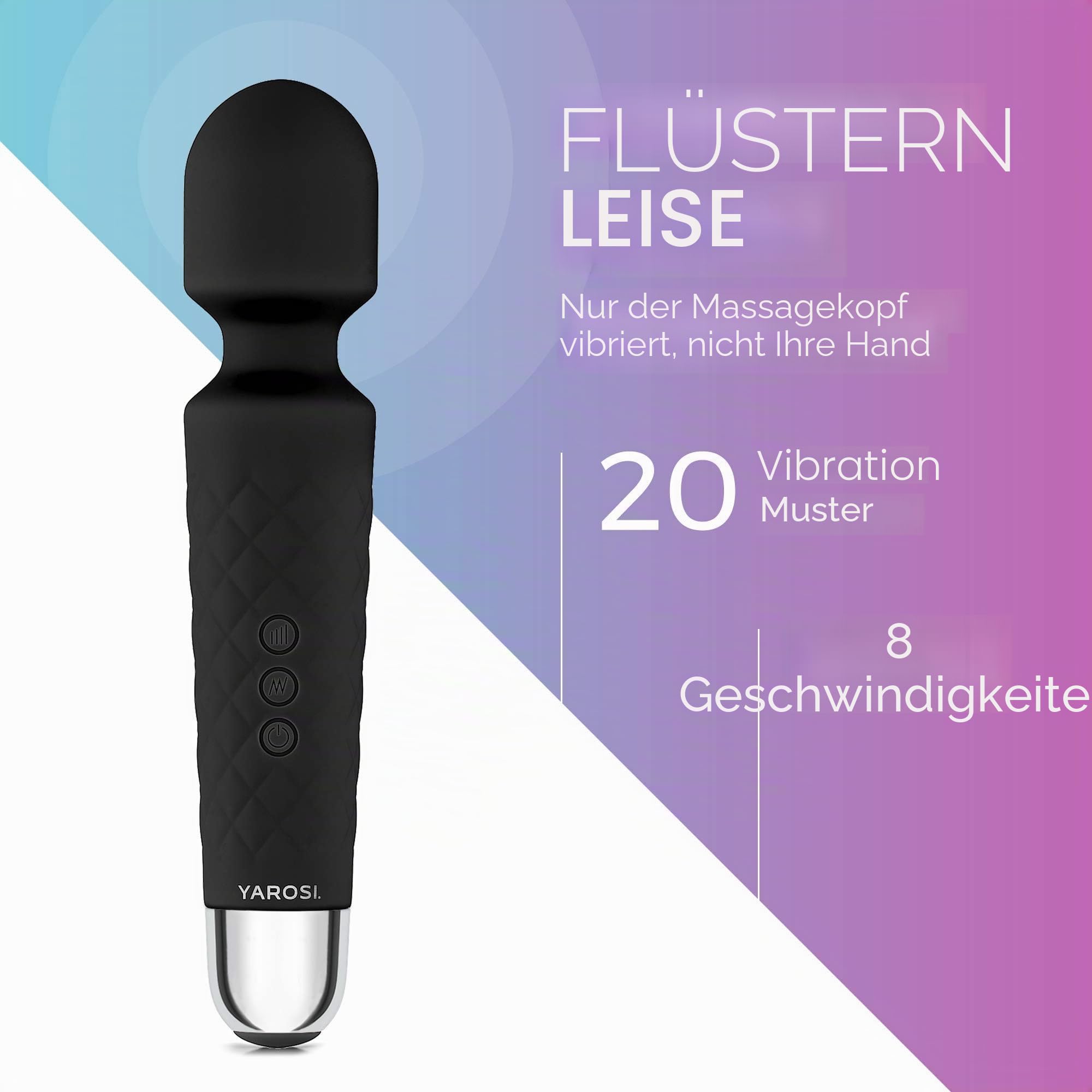 Yarosi Persönlicher Massagestab - Stärkste Therapeutische Vibrationskraft - Magischer Stressbefreier - Perfekt für Muskelschmerzen und Erholung nach Ihrem Sportprogramm - Schwarz