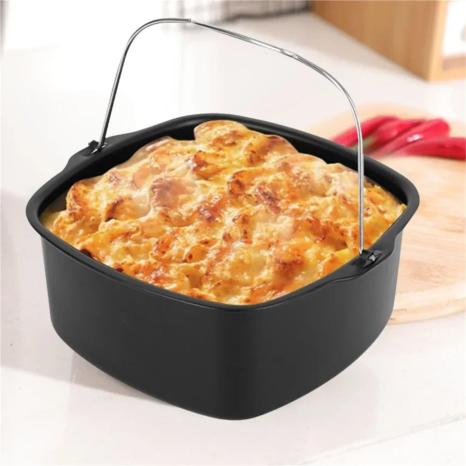 Genérico Cesta de freidora de Acero for Hornear | Antiadherente, cuadrado, for pasteles y asados, multiusos, fácil de limpiar(21cm-8inch)