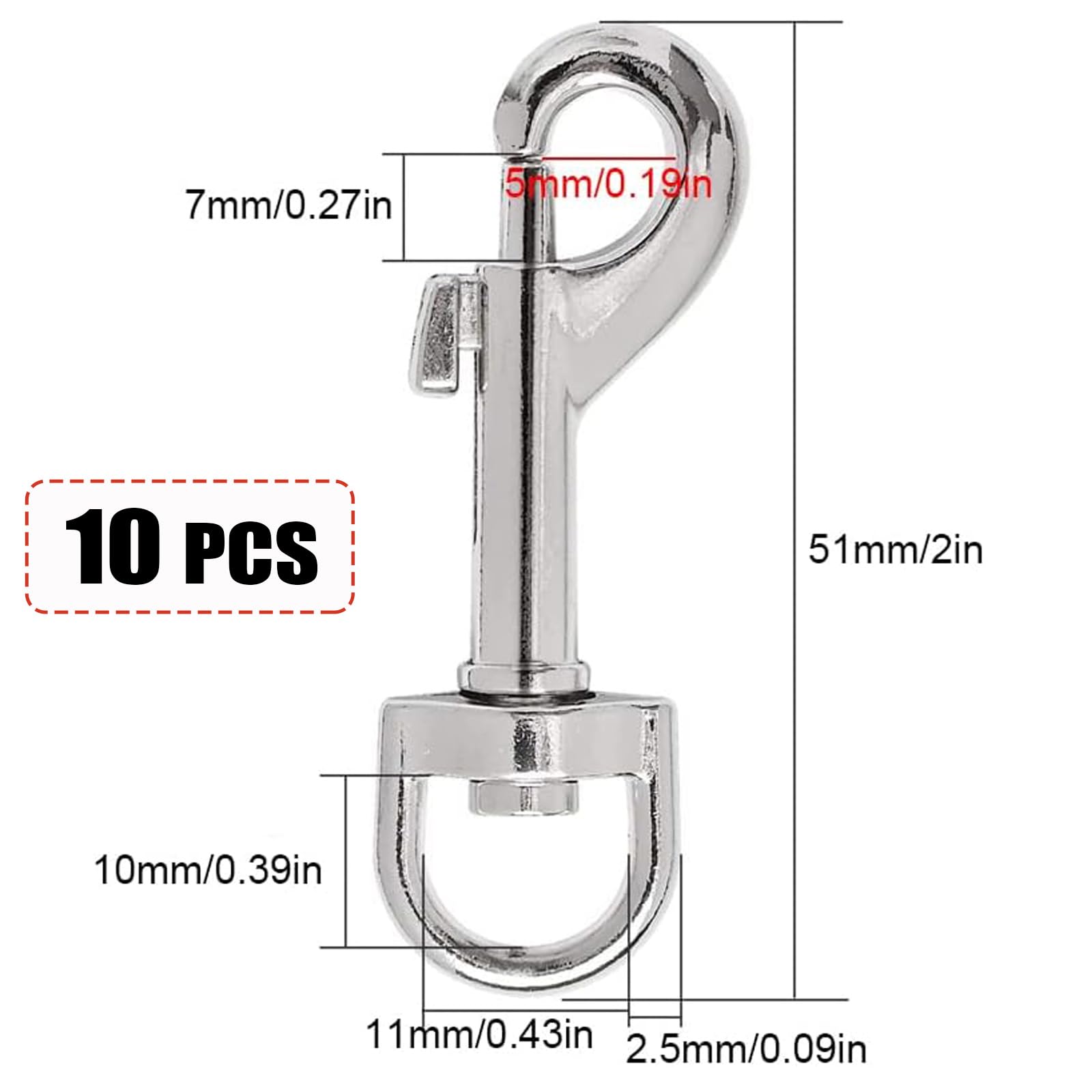 10 Pieces Swivel Eye Bolt Snap Hook Dog Lead Clips 2 Inch Swivel Eye Bolt Snap Hook Spring Loaded Clips Dog Lead Clasp Trigger Clips Clasp for Pet Buckle Carabiner Keyring Home Outdoor - Image 2