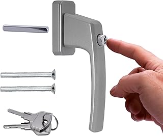 Stahlia Abschließbare Fenstergriffe Aluminium (1 Stück) Silber ergonomisch Druckknöpfe Balkontürgriff Fenstersicherung Fensterbeschläge Fensterschloss
