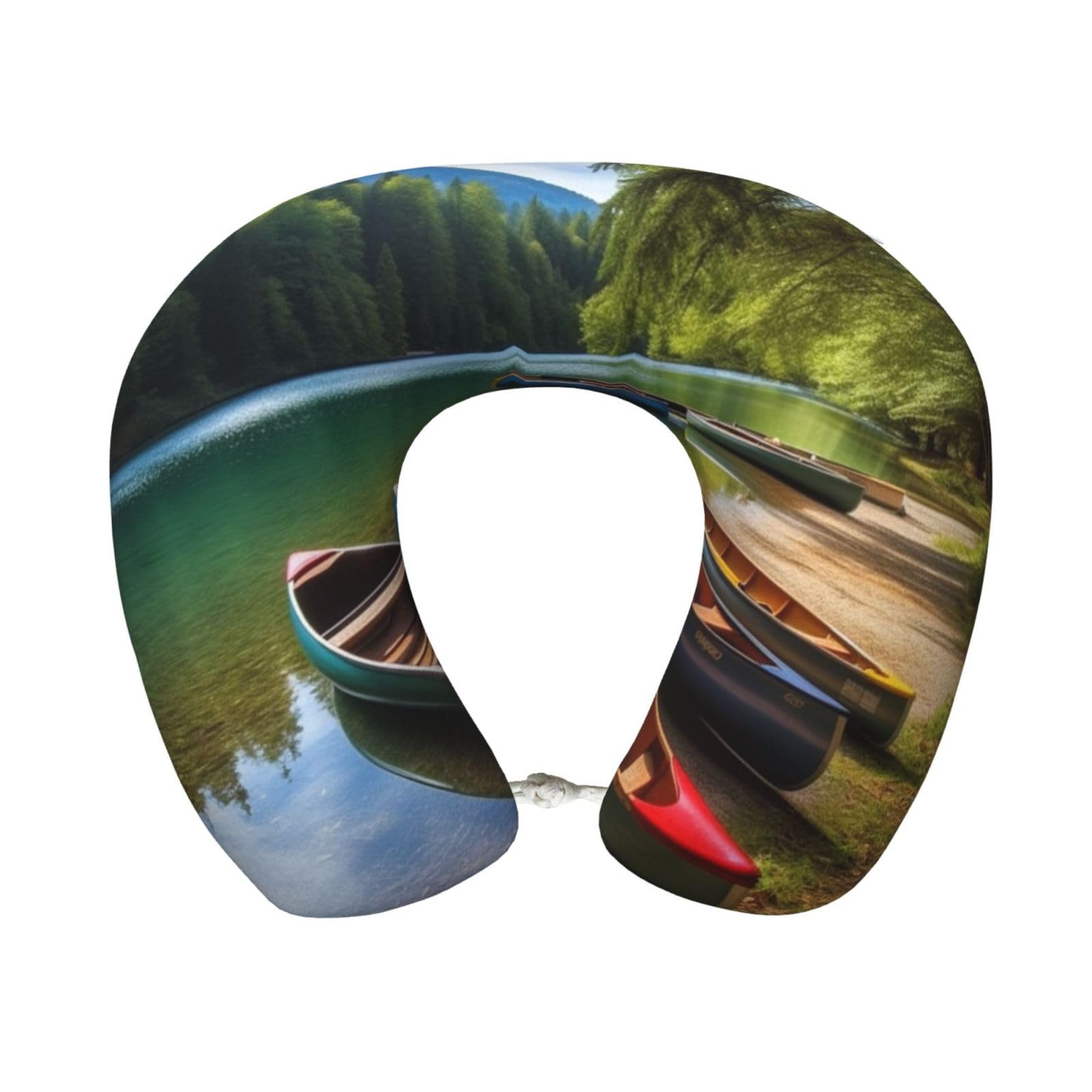 FekiLoot Travel Pillow for Sleeping, Lake with Boats Canoes Park Travel Neck Pillow Comfortable U Shape Memory Foam Neck Rest Support Portable Travel Accessories Suitable for Airplane Car Office