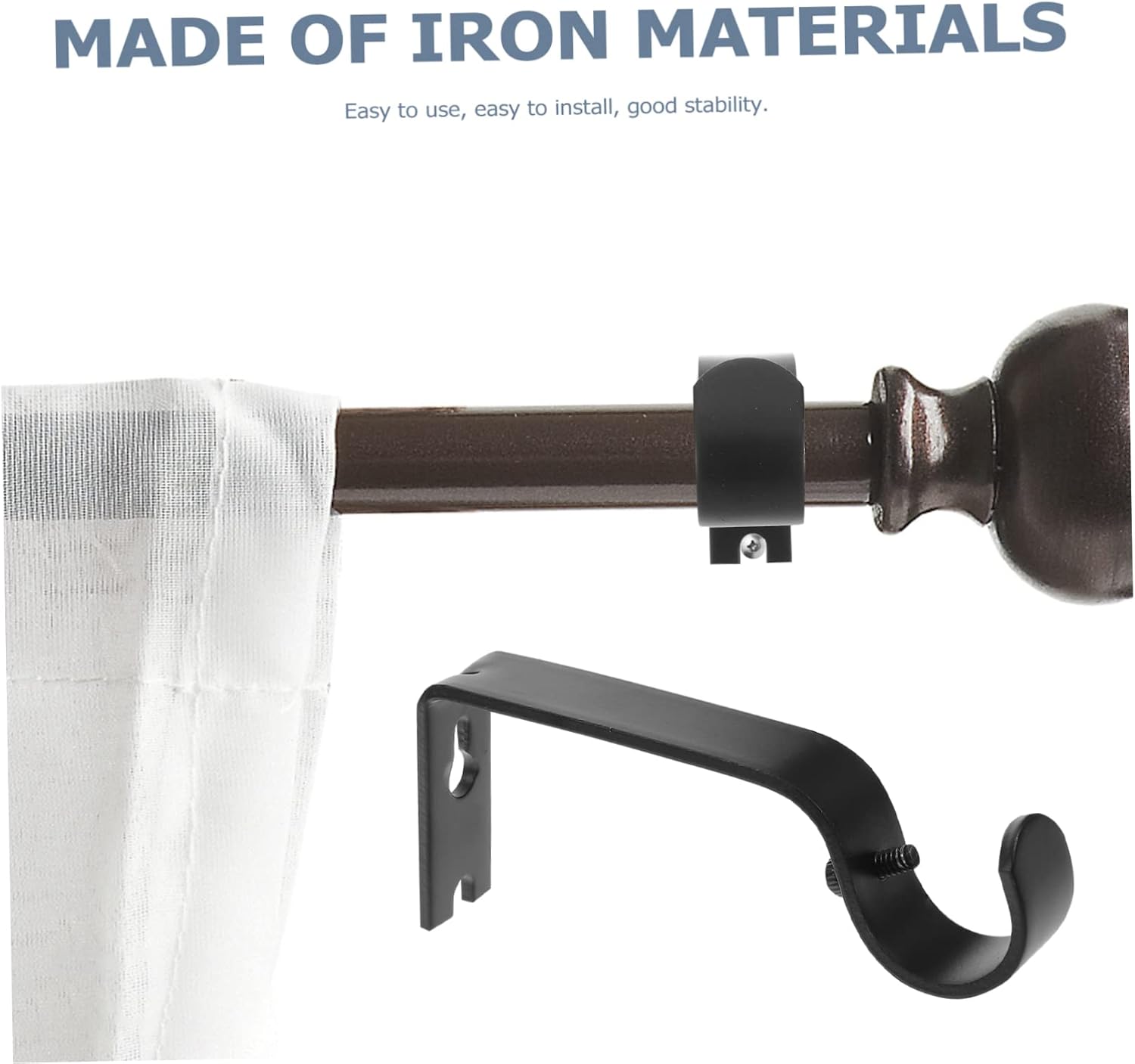 GARVALON 3pcs Adjustable Blackout Curtain Rod Holders Modern Style Strong Wall Hooks for Drapes Rod Bracket for Bay Window Curtains