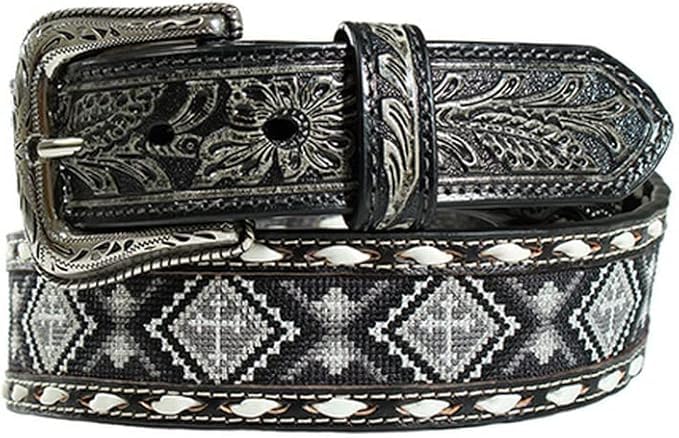 Handmade Leather Beaded Men's Belt Quality Thick Durable Wax Colorful Designs Cowboy Western Style Alloy Classic Fitted Casual Formal Wear in Pant Trouser Jeans Size: W-34-37/L-43in