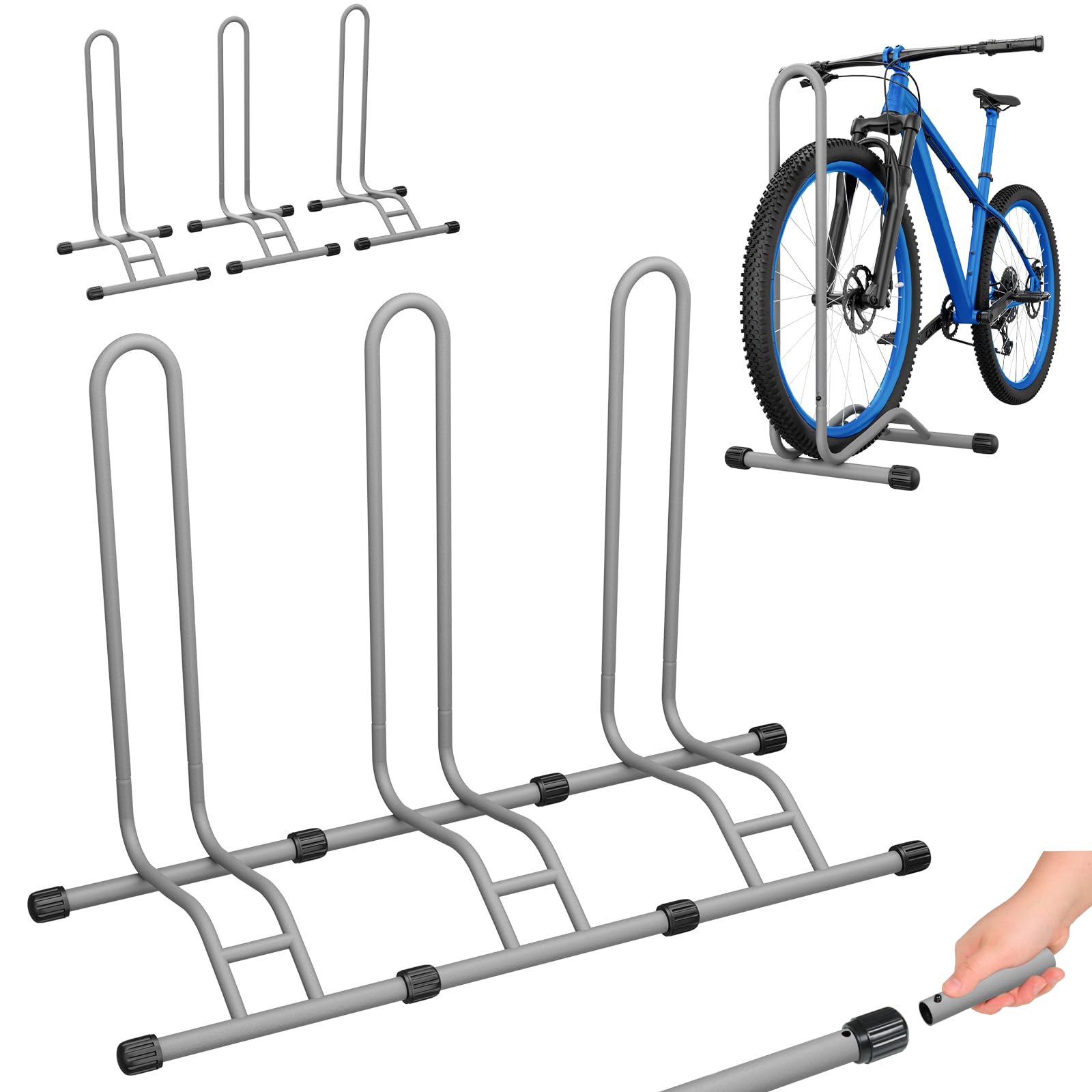 TLGREEN 3x Soporte bici suelo 24-28 pulgadas,hasta 75mm,Gris arena | Soporte bici rueda trasera, diseño ancho, máx. 25 kg, ideal para bicis de montaña, carretera y turismo