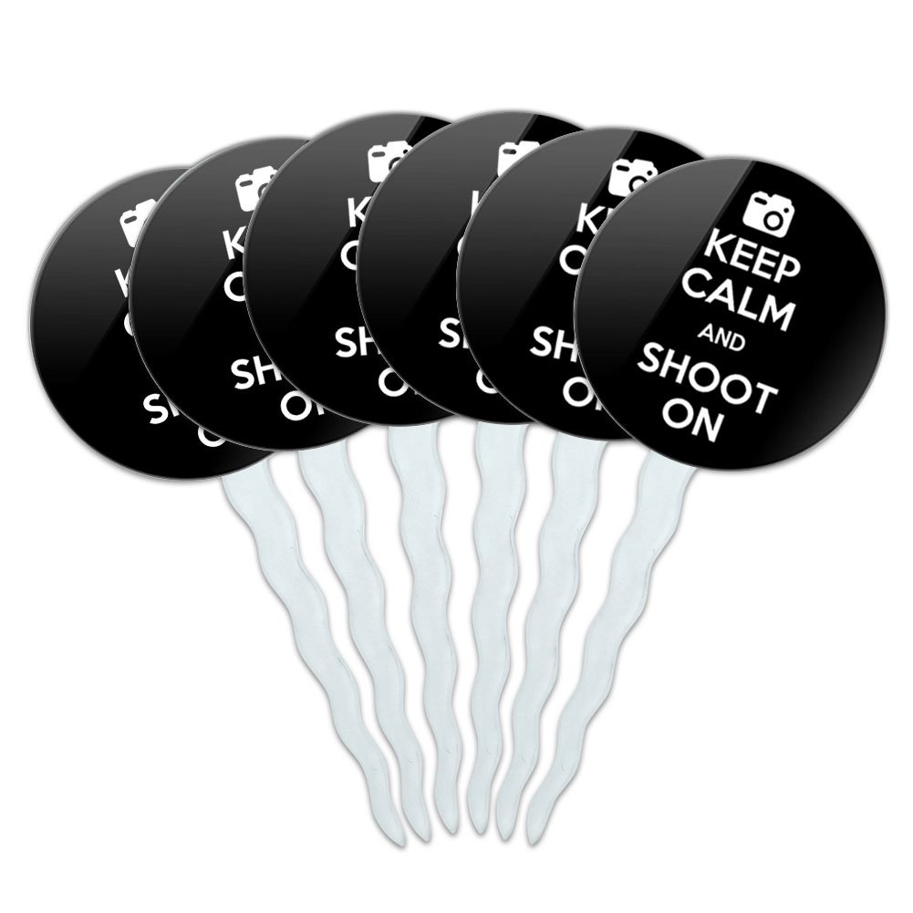 Set Of 6 'Keep Calm And P-Y Swim On' Cupcake Picks - Acrylic Food-Safe Toppers (3.5" H)