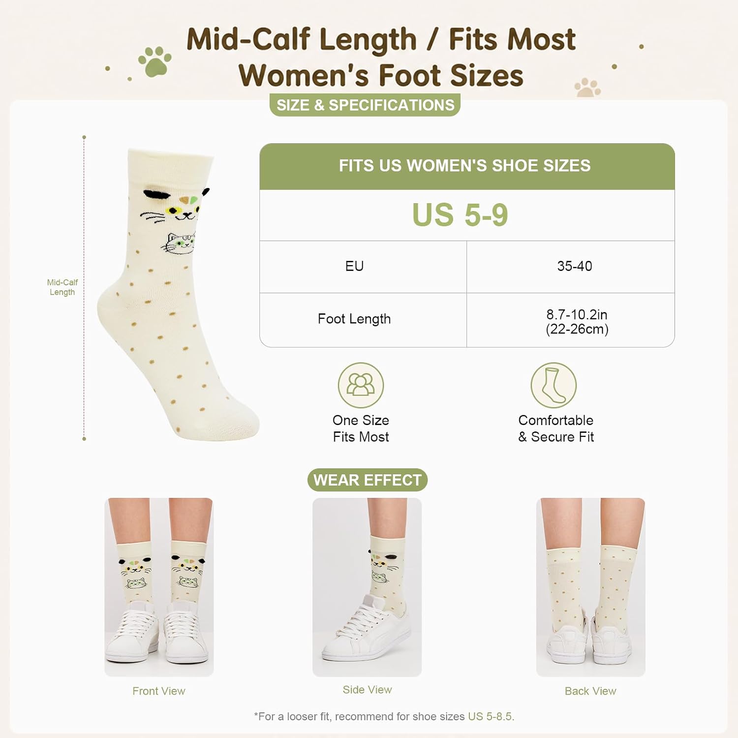 Women's Cute Cat Crew Socks,3 Pairs Cotton Soft for Cat Lovers Gifts image 5