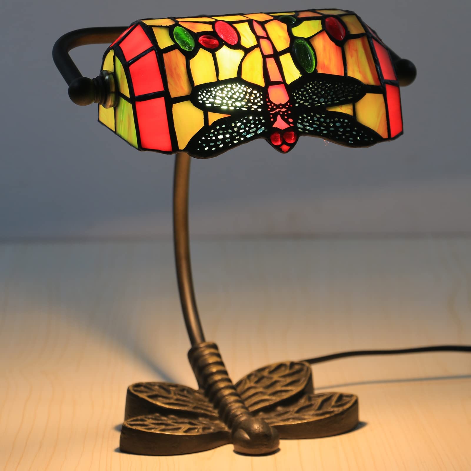 Aioneer Tiffany Style Stained Glass Lamp Retro Classic Desk Lamp With Peony Design-A
