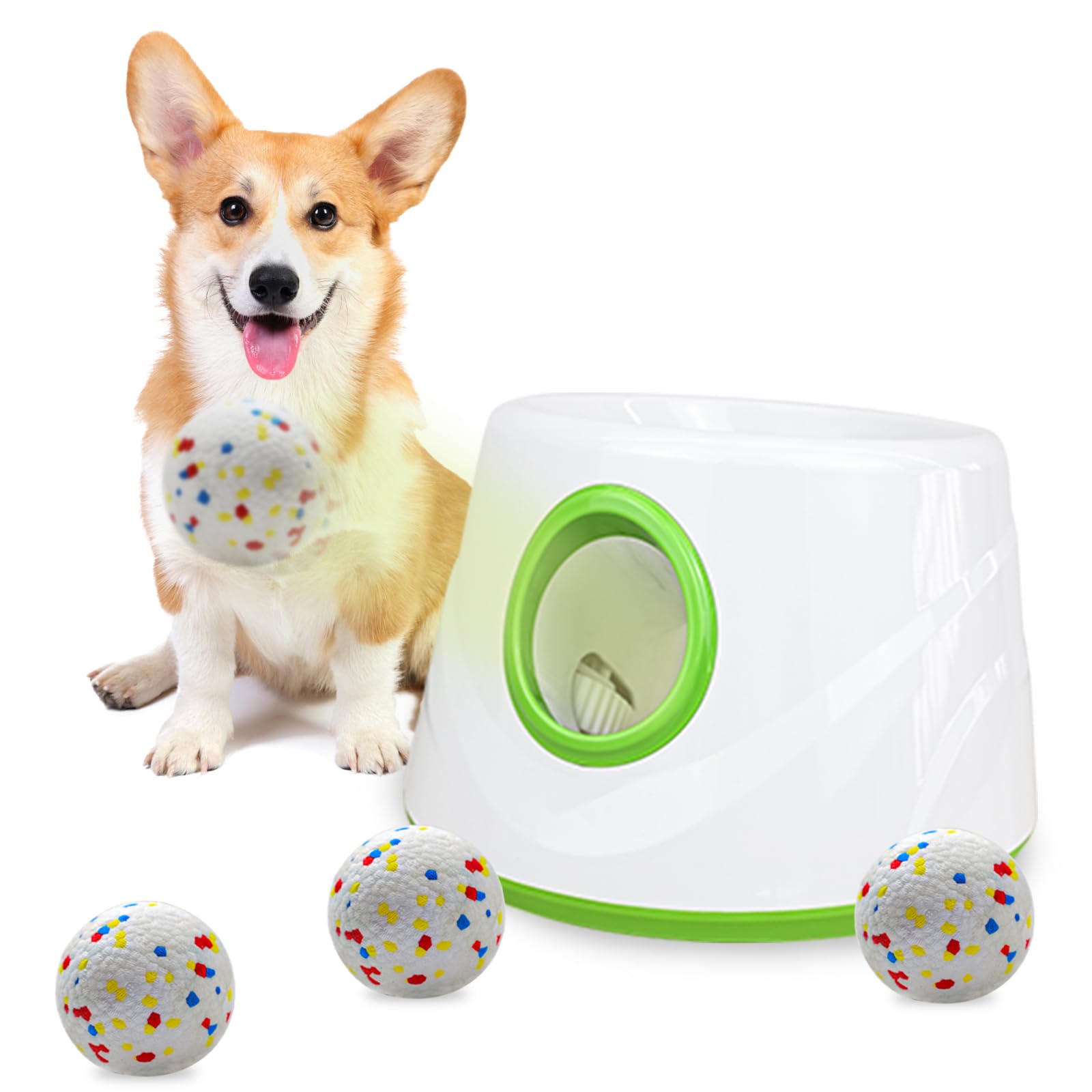 SOCO Automatic Ball Launcher for Dogs with Random Mode, 3 Settings to 45FT, Rechargeable Small Dog Ball Thrower with 4 2.2" ETPU Tennis Balls for Small Medium Breeds